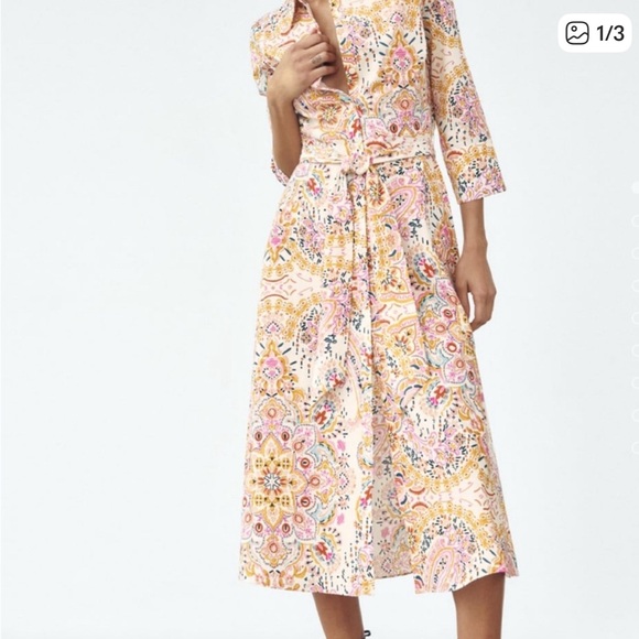 Zara Floral Print Button Down  Midi Dress - Multicolor, Small - Picture 2 of 3